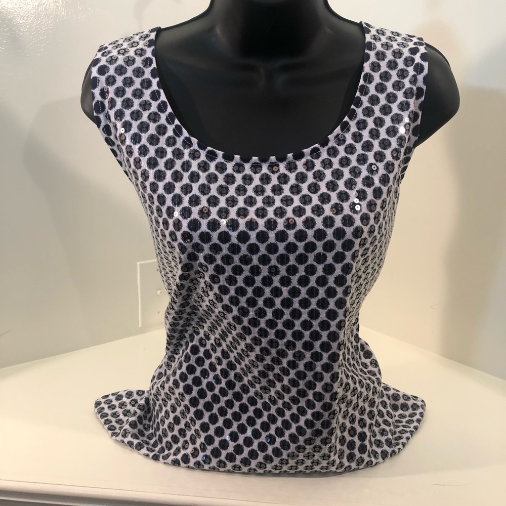 Chico’s black/white dotted sequin tank; size 3